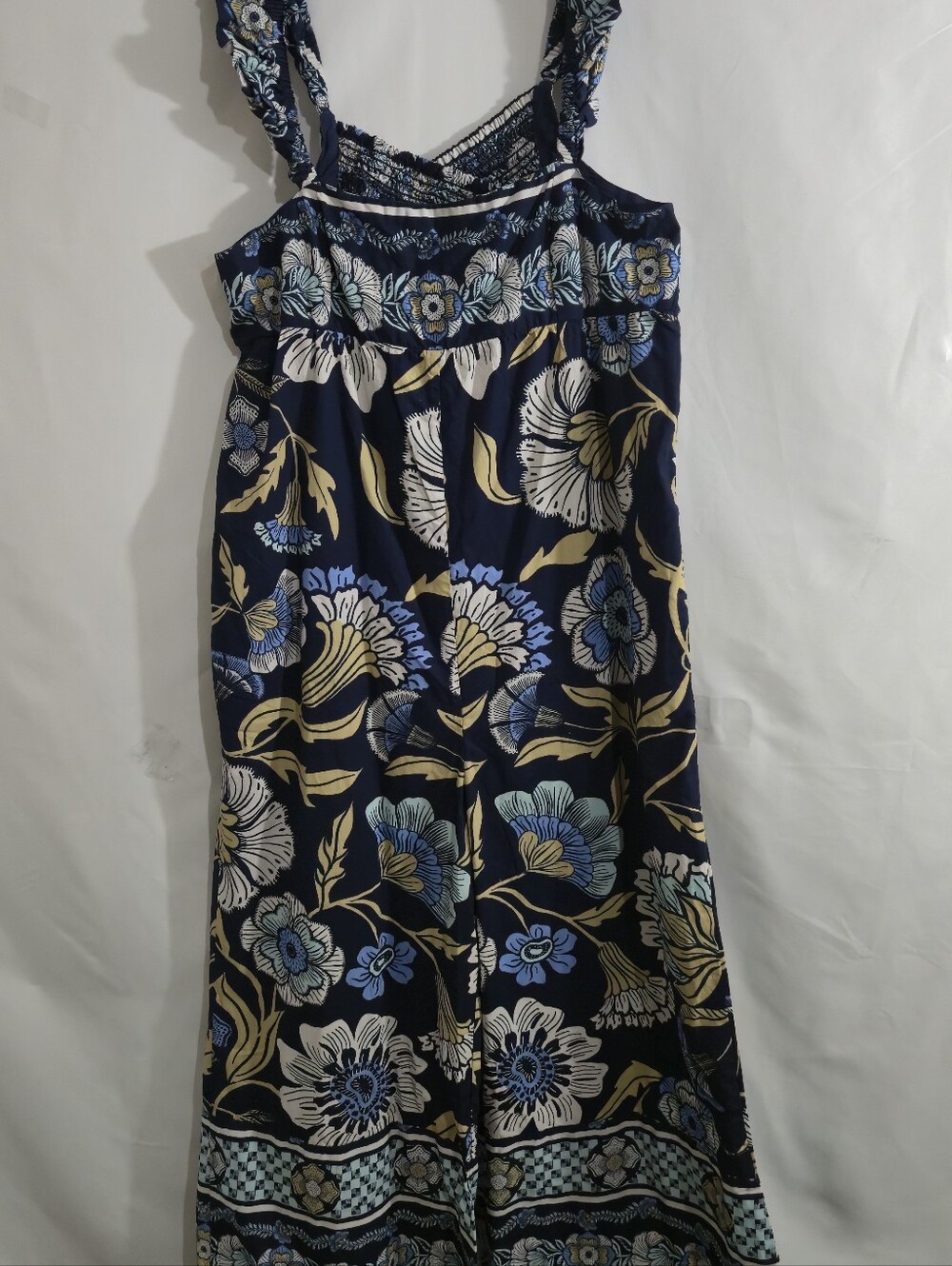 Free People Navy Floral Jumpsuit with Blue and Cream Accents